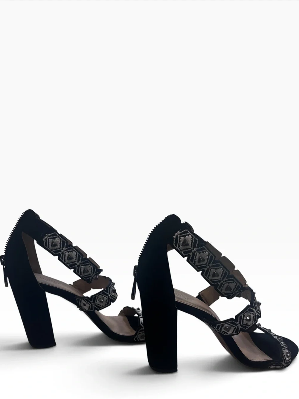 Botkier New York Black Embroidered Block Heel Sandals Size 7.5